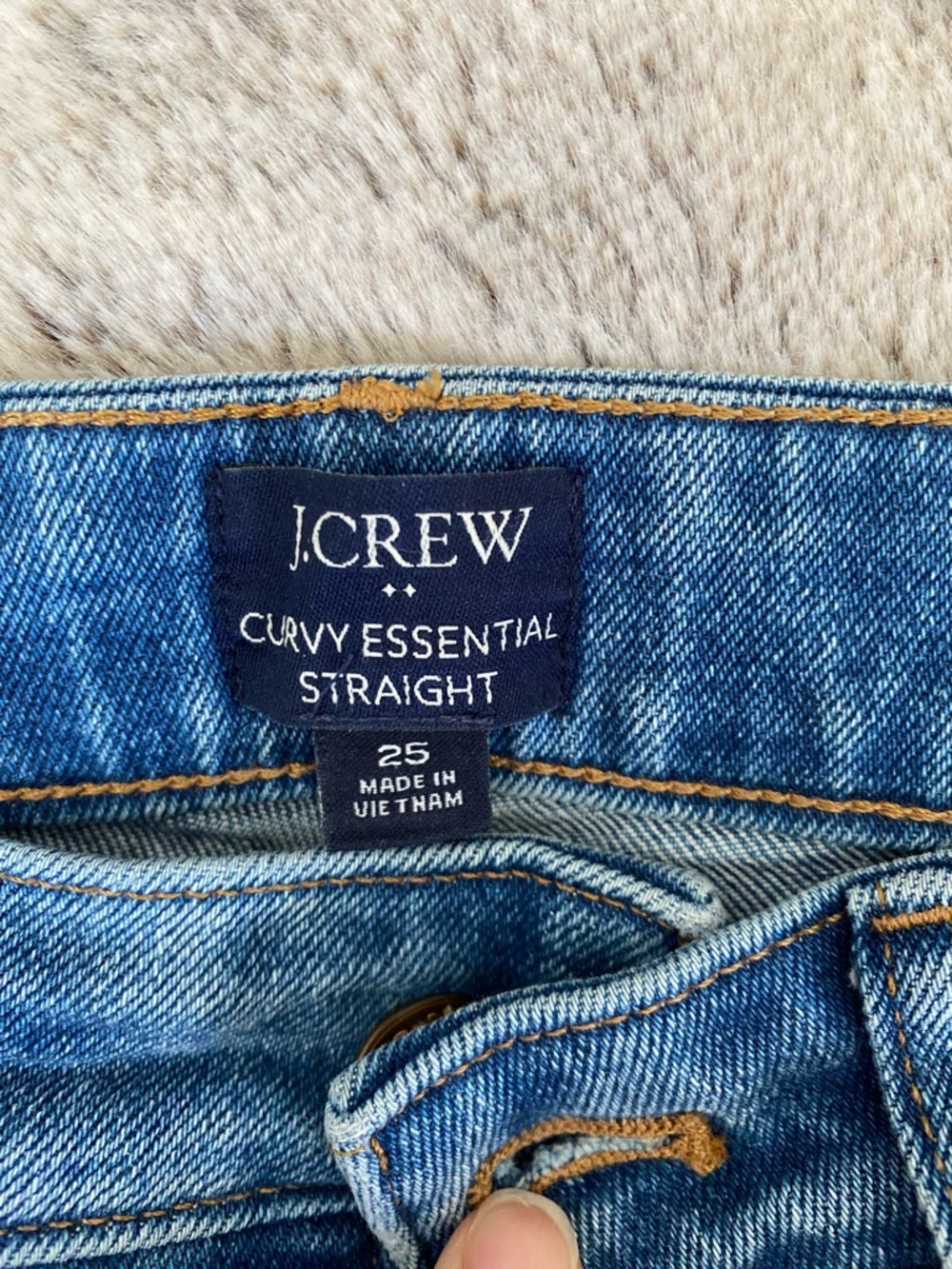 J. Crew Curvy Essential Straight Jeans - Blue Denim with Gold Stitching